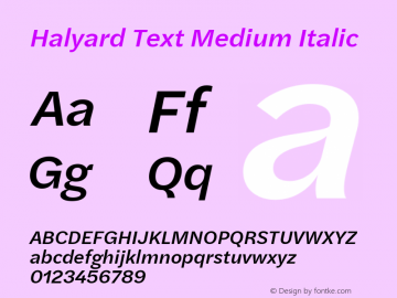 Halyard Text Medium Italic Version 1.001 Font Sample