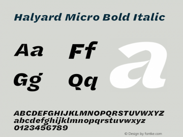 Halyard Micro Bold Italic Version 1.001 Font Sample