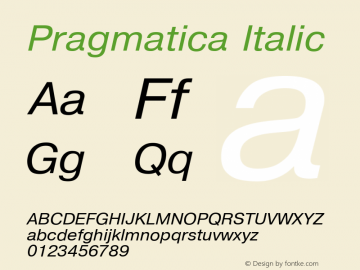 Pragmatica-Italic 001.000 Font Sample