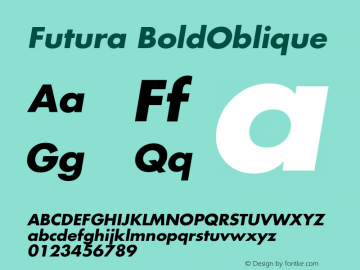 Futura-BoldOblique Version 001.000 Font Sample