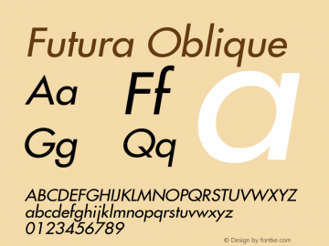 Futura-Oblique Version 001.000 Font Sample