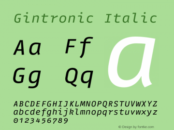 Gintronic Italic Version 1.003;PS 001.003;hotconv 1.0.88;makeotf.lib2.5.64775图片样张