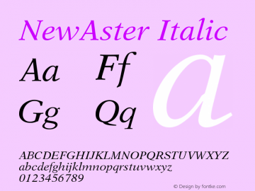 NewAster-Italic Version 001.000 Font Sample