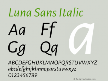 Luna Sans Italic Version 2.001; ttfautohint (v1.5)图片样张