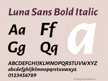 Luna Sans Bold Italic Version 2.001; ttfautohint (v1.5)图片样张