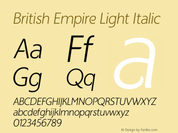 British Empire Light Italic Version 1.00 2017 Font Sample