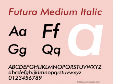 Futura Medium Italic 003.001 Font Sample