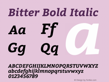 Bitter Bold Italic Version 1.300;PS 001.300;hotconv 1.0.70;makeotf.lib2.5.58329 Font Sample