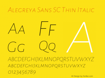 Alegreya Sans SC Thin Italic Version 2.000 Font Sample