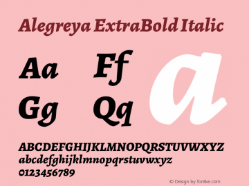 Alegreya ExtraBold Italic Version 2.000;PS 002.000;hotconv 1.0.88;makeotf.lib2.5.64775图片样张
