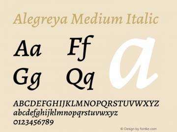 Alegreya Medium Italic Version 2.000; ttfautohint (v1.5) Font Sample