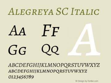 Alegreya SC Italic Version 2.000; ttfautohint (v1.5) Font Sample