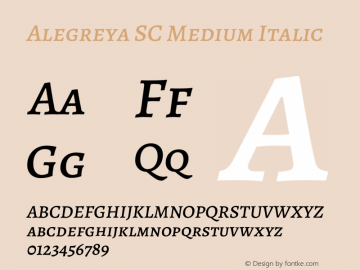 Alegreya SC Medium Italic Version 2.000;PS 002.000;hotconv 1.0.88;makeotf.lib2.5.64775 Font Sample