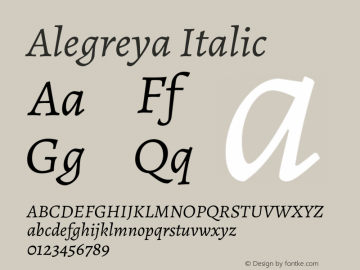 Alegreya Italic Version 2.001;PS 002.001;hotconv 1.0.88;makeotf.lib2.5.64775图片样张