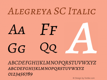 Alegreya SC Italic Version 2.001; ttfautohint (v1.6) Font Sample