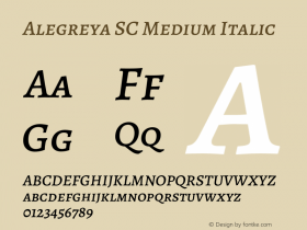 Alegreya SC Medium Italic Version 2.001;PS 002.001;hotconv 1.0.88;makeotf.lib2.5.64775图片样张