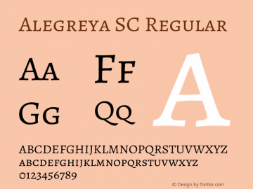 Alegreya SC Regular Version 2.001; ttfautohint (v1.6) Font Sample