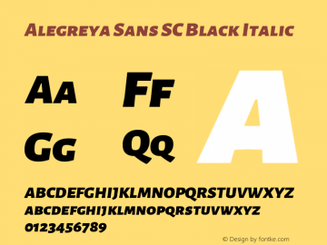 Alegreya Sans SC Black Italic Version 2.001; ttfautohint (v1.6) Font Sample