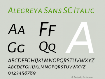 Alegreya Sans SC Italic Version 2.001; ttfautohint (v1.6)图片样张