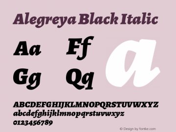 Alegreya Black Italic Version 2.002; ttfautohint (v1.6) Font Sample