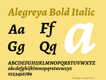 Alegreya Bold Italic Version 2.002; ttfautohint (v1.6) Font Sample