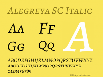 Alegreya SC Italic Version 2.002; ttfautohint (v1.6) Font Sample