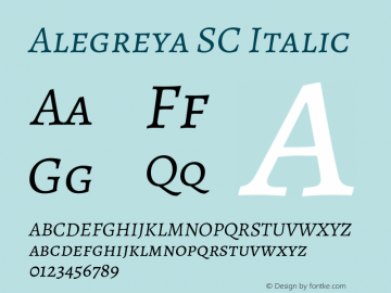 Alegreya SC Italic Version 2.002;PS 002.002;hotconv 1.0.88;makeotf.lib2.5.64775 Font Sample