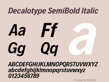 Decalotype SemiBold Italic Version 1.0 Font Sample