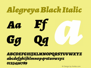 Alegreya Black Italic Version 2.003;PS 002.003;hotconv 1.0.88;makeotf.lib2.5.64775 Font Sample