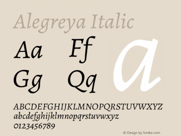 Alegreya Italic Version 2.003;PS 002.003;hotconv 1.0.88;makeotf.lib2.5.64775图片样张