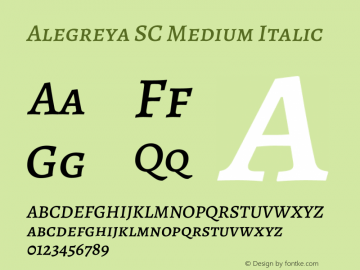 Alegreya SC Medium Italic Version 2.003;PS 002.003;hotconv 1.0.88;makeotf.lib2.5.64775 Font Sample