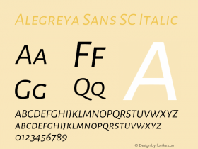 Alegreya Sans SC Italic Version 2.003;PS 002.003;hotconv 1.0.88;makeotf.lib2.5.64775图片样张