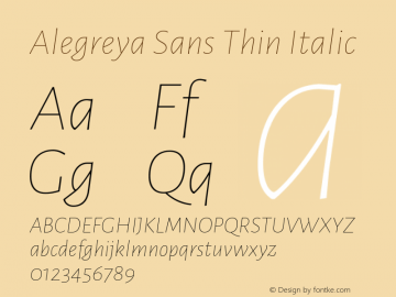 Alegreya Sans Thin Italic Version 2.003; ttfautohint (v1.6)图片样张