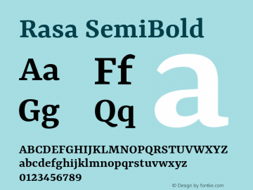 Rasa SemiBold Version 1.000;PS 1.000;hotconv 1.0.88;makeotf.lib2.5.647800; ttfautohint (v1.3.34-f4db) Font Sample