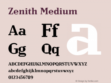 Zenith Medium Version 001.001 Font Sample