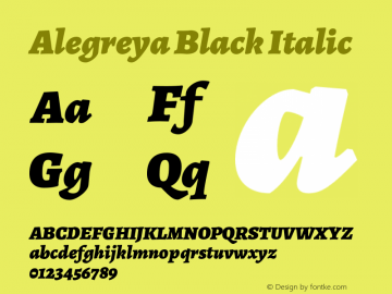 Alegreya Black Italic Version 2.004;PS 002.004;hotconv 1.0.88;makeotf.lib2.5.64775 Font Sample