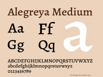 Alegreya Medium Version 2.004; ttfautohint (v1.6) Font Sample