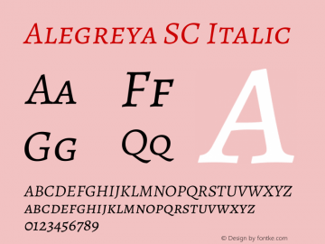 Alegreya SC Italic Version 2.004; ttfautohint (v1.6) Font Sample