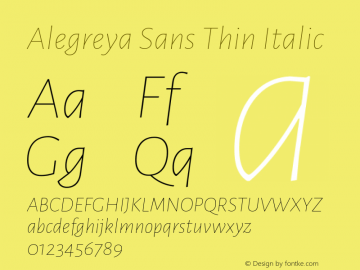 Alegreya Sans Thin Italic Version 2.006; ttfautohint (v1.6)图片样张