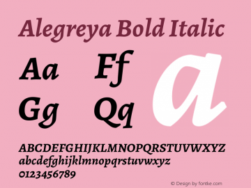 Alegreya Bold Italic Version 2.005; ttfautohint (v1.6) Font Sample
