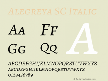 Alegreya SC Italic Version 2.005; ttfautohint (v1.6) Font Sample