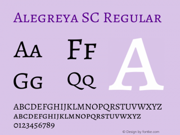 Alegreya SC Regular Version 2.005; ttfautohint (v1.6) Font Sample