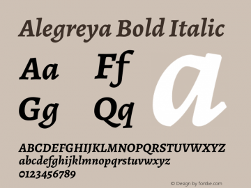 Alegreya Bold Italic Version 2.006;PS 002.006;hotconv 1.0.88;makeotf.lib2.5.64775图片样张