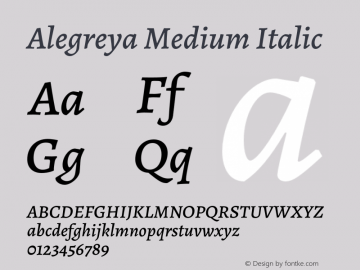 Alegreya Medium Italic Version 2.006;PS 002.006;hotconv 1.0.88;makeotf.lib2.5.64775 Font Sample