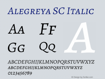 Alegreya SC Italic Version 2.006; ttfautohint (v1.6) Font Sample