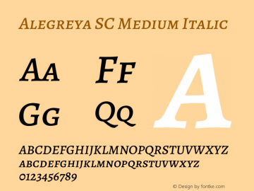 Alegreya SC Medium Italic Version 2.006;PS 002.006;hotconv 1.0.88;makeotf.lib2.5.64775 Font Sample