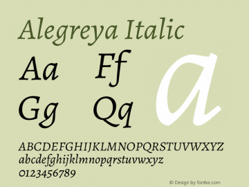 Alegreya Italic Version 2.007;PS 002.007;hotconv 1.0.88;makeotf.lib2.5.64775图片样张