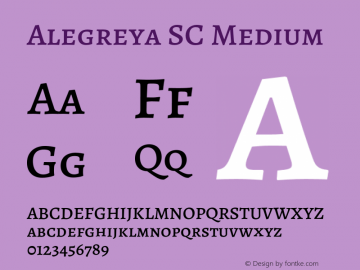 Alegreya SC Medium Version 2.007;PS 002.007;hotconv 1.0.88;makeotf.lib2.5.64775 Font Sample