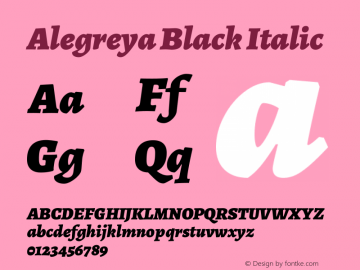 Alegreya Black Italic Version 2.007; ttfautohint (v1.6) Font Sample