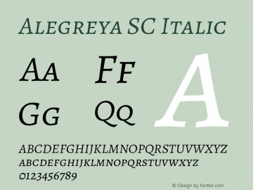 Alegreya SC Italic Version 2.007; ttfautohint (v1.6) Font Sample